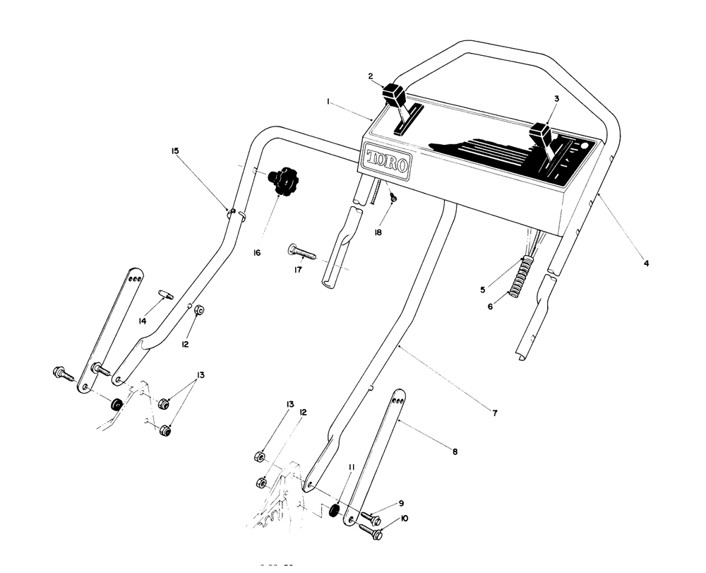 Handle Assembly Diagram and Parts List for 20680 0000001 - 0999999 Toro Lawn Mower