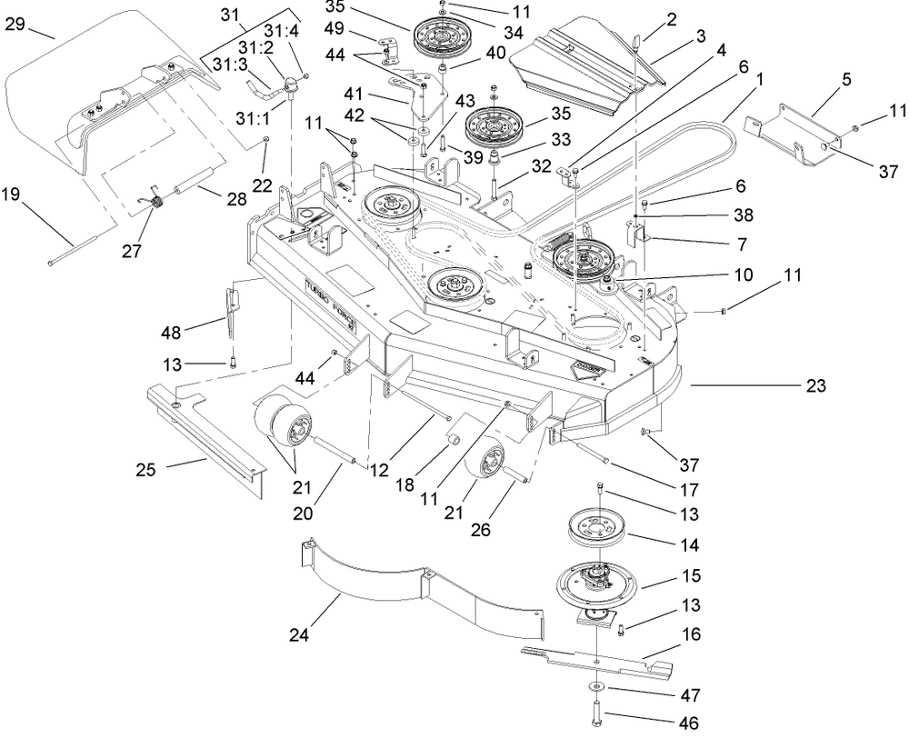 Deck Assembly Diagram and Parts List for 74416 (260000001-260000300)(2006) Toro Lawn Mower