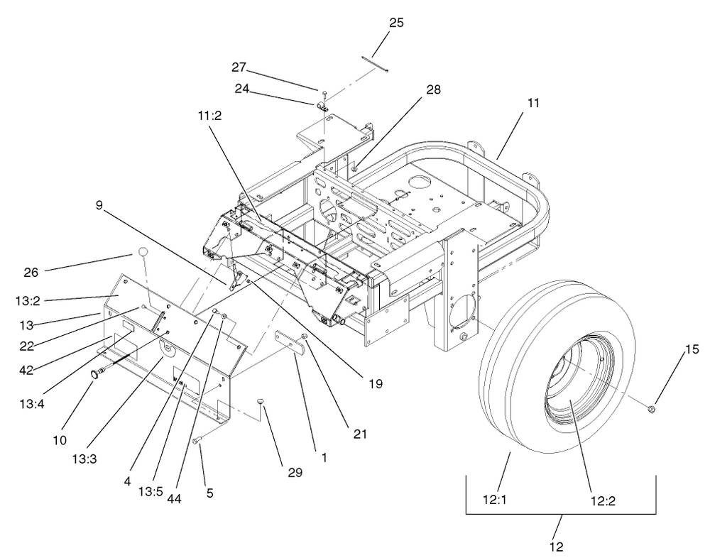 Rear Frame And Wheel Assembly Diagram and Parts List for 74214 (220000001-220999999)(2002) Toro Lawn Mower