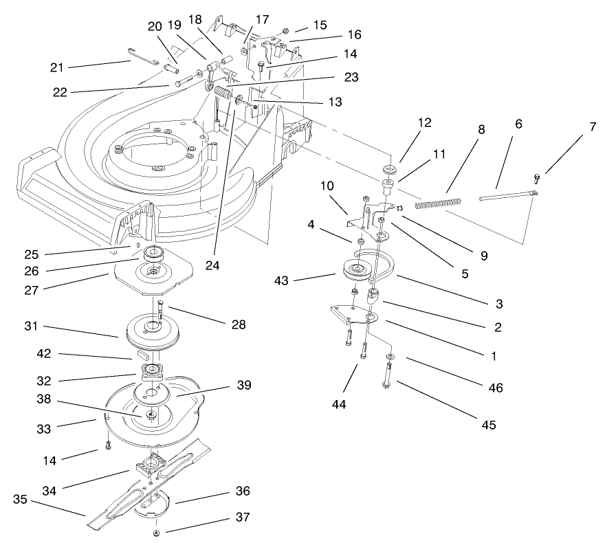Blade Brake Clutch Assembly Diagram and Parts List for 20490 8900001 - 8999999 Toro Lawn Mower