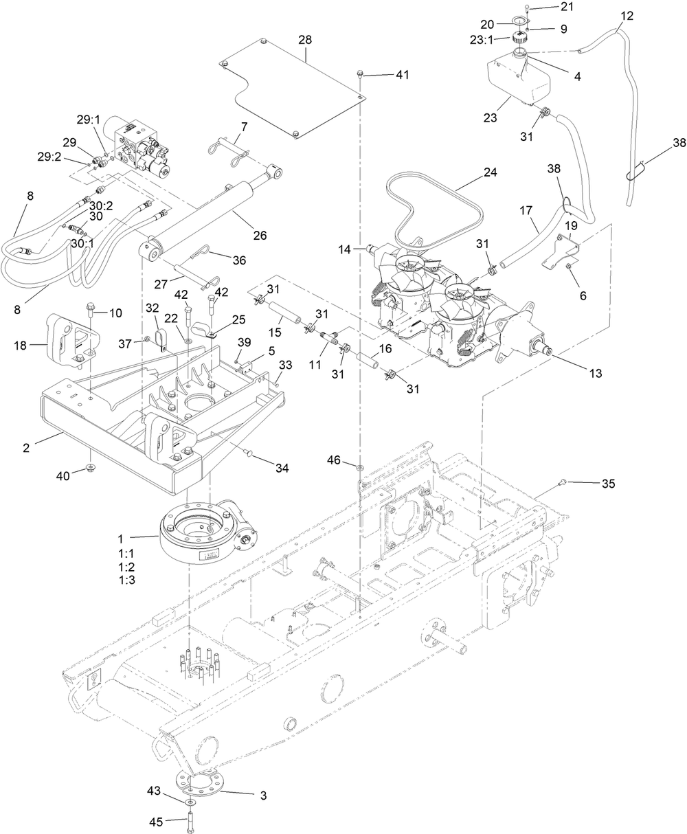 Hydraulic Pump Assembly Diagram and Parts List for 68141 414400369 - 999999999 Toro Lawn Tractor Accessories