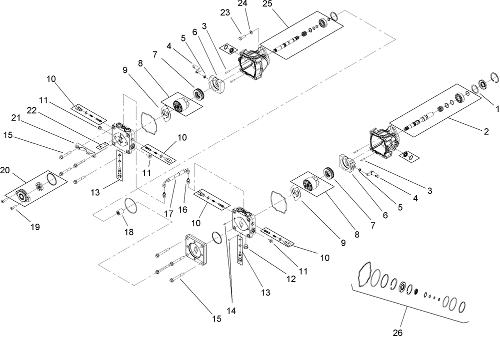 Tandem Pump Assembly Diagram and Parts List for 74265TE (270000001-270999999)(2007) Toro Lawn Mower