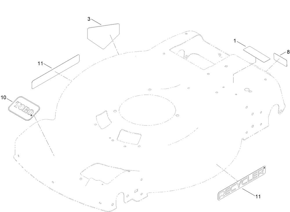 Decal Assembly Diagram and Parts List for 21465 411961728 - 412899999 Toro Lawn Mower