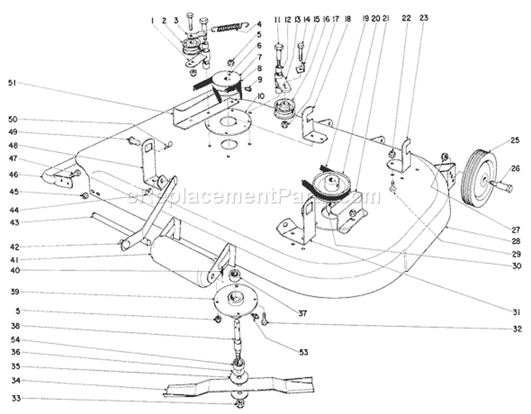 36" Mower Assembly Diagram and Parts List for 55150 9000001-9999999 - 1969 Toro Lawn Tractor