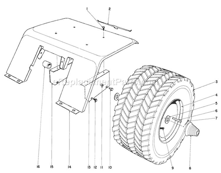 Rear Tire And Fender Assembly Diagram and Parts List for 55152 0000001-0999999 - 1970 Toro Lawn Tractor