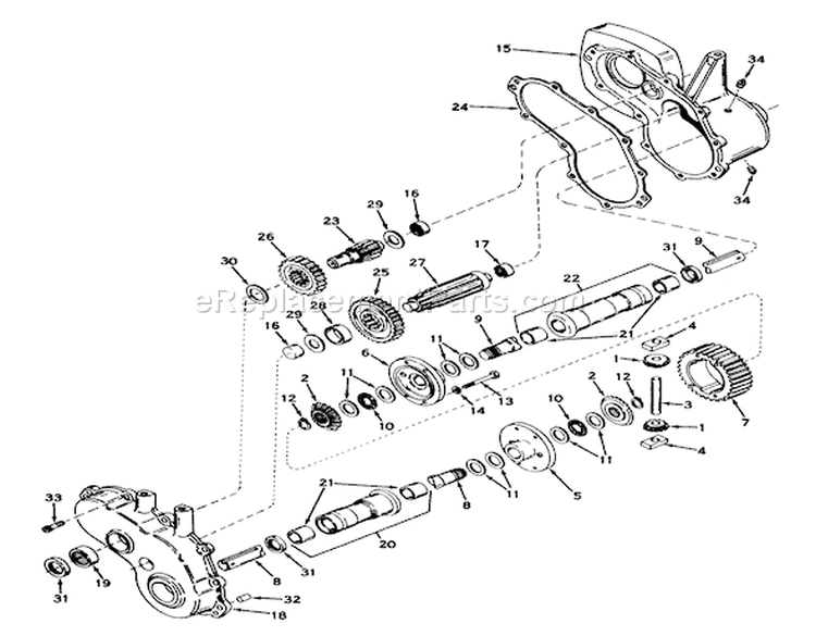 Transaxle Model No. 1302 Assembly Diagram and Parts List for 55152 0000001-0999999 - 1970 Toro Lawn Tractor