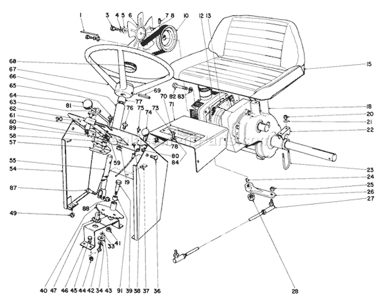 Dash And Transaxle Assembly Diagram and Parts List for 55152 0000001-0999999 - 1970 Toro Lawn Tractor