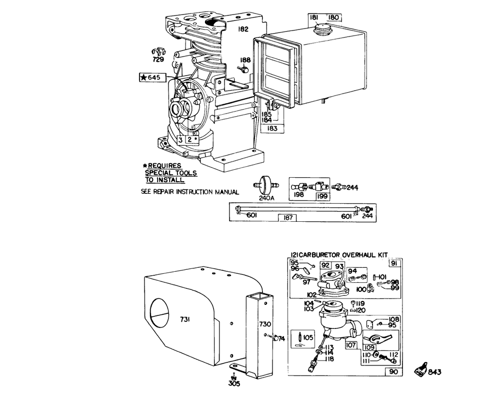 Engine Briggs & Stratton Model No. 190402 Type 0989-01 (8 H.P.Snowthrower Model 38150) Diagram and Parts List for 38090 0000001 - 0999999 Toro Snow Blower