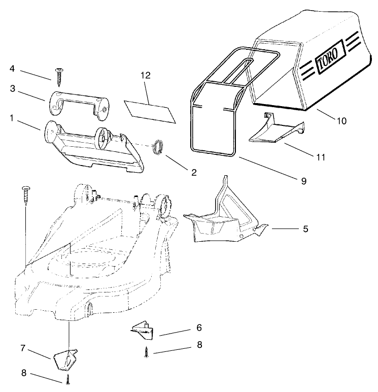 Bag And Recycling Assembly Diagram and Parts List for 21020 9900001 - 9999999 Toro Lawn Mower