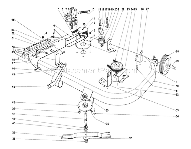36" Mower Assembly Diagram and Parts List for 55275 2000001-2999999 - 1972 Toro Lawn Tractor