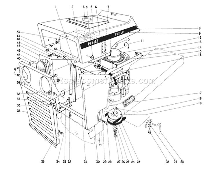 Hood And Engine Assembly Diagram and Parts List for 55275 2000001-2999999 - 1972 Toro Lawn Tractor