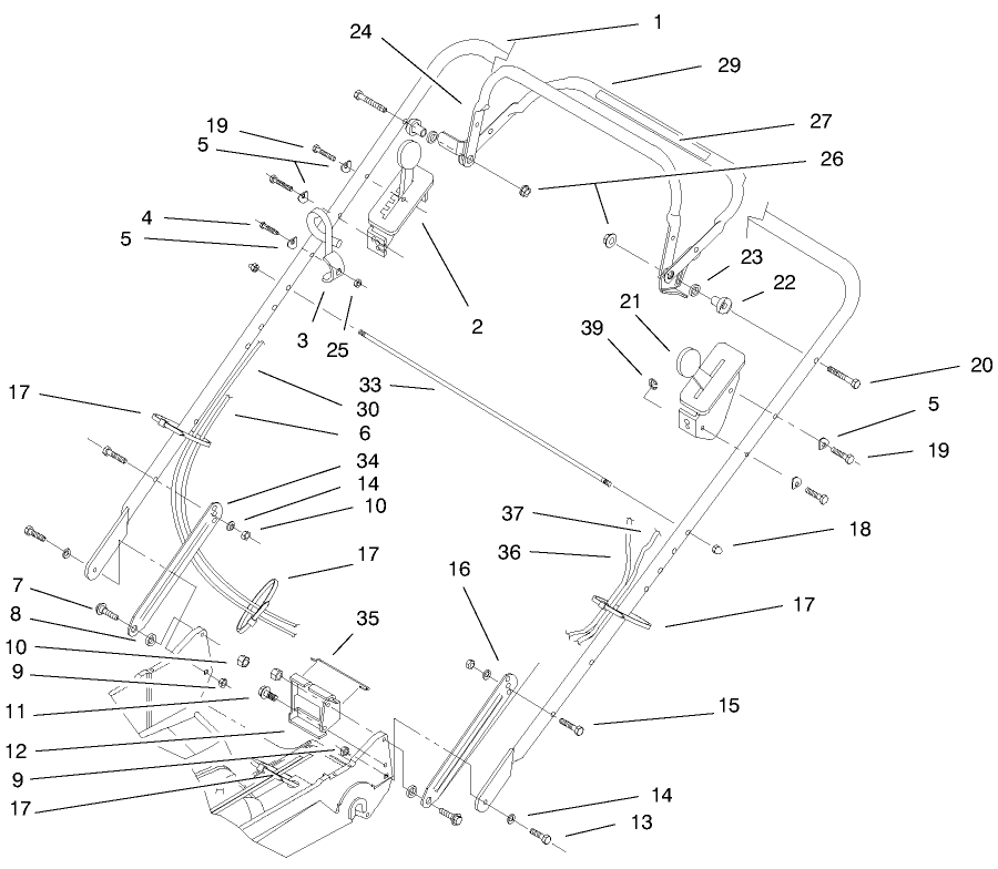 Handle Assembly Diagram and Parts List for 22038 9900001 - 9999999 Toro Lawn Mower