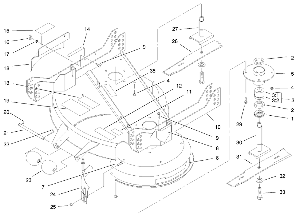 Spindle And Blade Assembly Diagram and Parts List for 30137 890103 - 899999 Toro Lawn Mower
