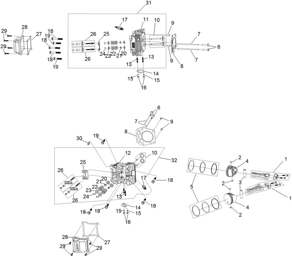 Piston And Cylinder Head Assembly Diagram and Parts List for 22983 407740000 - 407959999 Toro Lawn Tractor Accessories