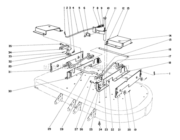 42" Mower Deck Linkage Assembly Diagram and Parts List for 55402 0000001-0999999 - 1970 Toro Lawn Tractor
