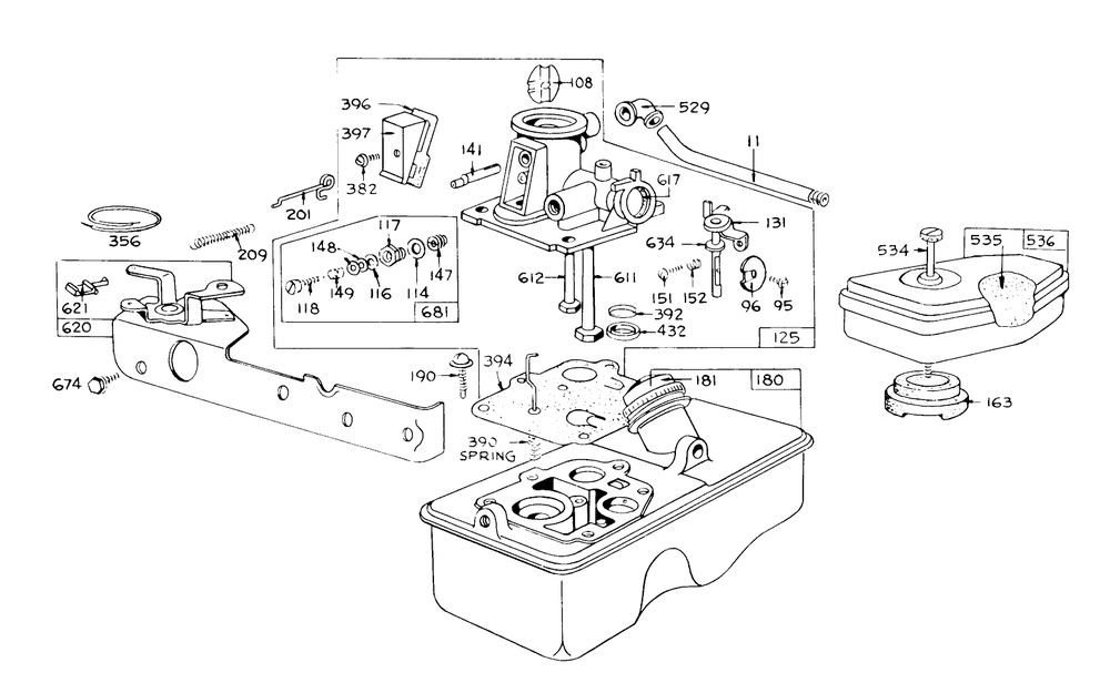 Carburetor Assembly Model 390065 For 21" Hand Propelled Model 16173, For 21" Self Propelled Model 16273 Diagram and Parts List for 16273 4000001 - 4999999 Toro Lawn Mower