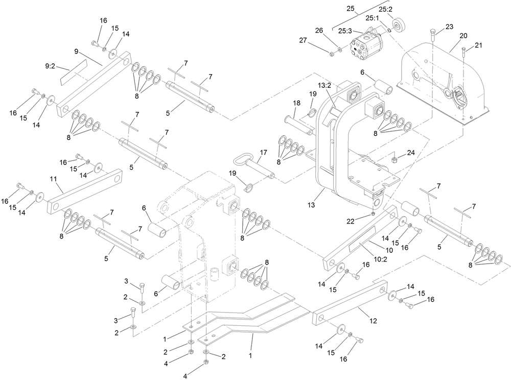 Plow Frame And Blade Mounting Assembly Diagram and Parts List for 25403 400000000 - 401399999 Toro Lawn Tractor Accessories