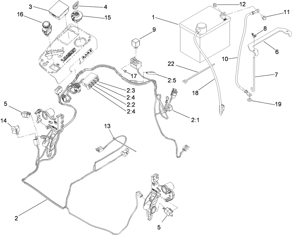 Electrical System Assembly Diagram and Parts List for 74955CP (290000001-290999999)(2009) Toro Lawn Mower