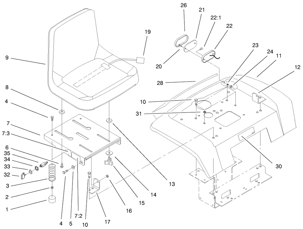 Fender, Seat & Tail Lights/Reflectors Assembly Diagram and Parts List for 73429 9900001 - 9999999 Toro Lawn Tractor
