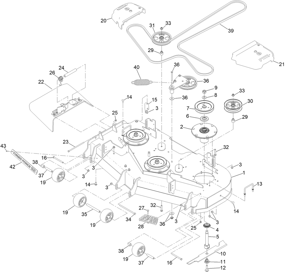 Deck Assembly Diagram and Parts List for 74010HD 417200000 - 418028709 Toro Lawn Tractor