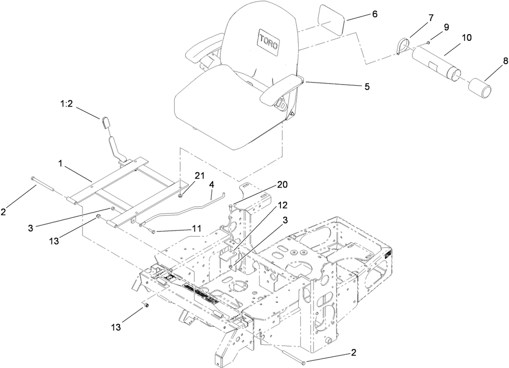 Seat And Bracket Assembly 2 Diagram and Parts List for 74448 (290000001-290999999)(2009) Toro Lawn Mower