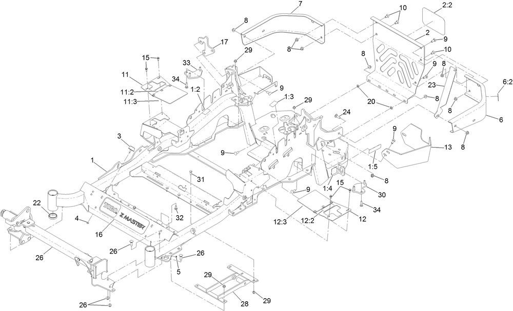 Main Frame Assembly Diagram and Parts List for 72969TE 400000000 - 412899999 Toro Lawn Tractor