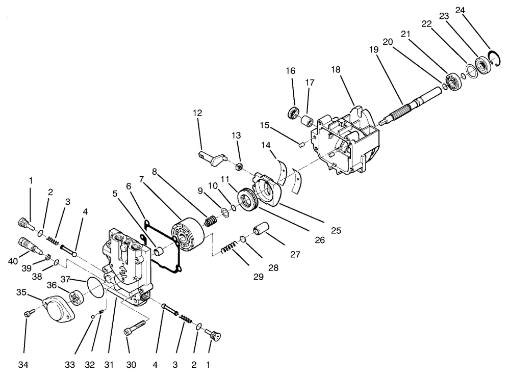 Hydraulic Pump Assembly Diagram and Parts List for 74182 (890184-891199)(1998) Toro Lawn Tractor