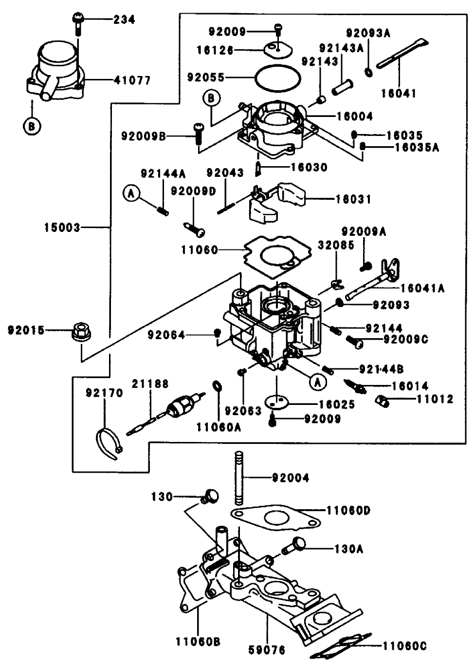 Carburetor Diagram and Parts List for 74212 (990001-991000)(1999) Toro Lawn Mower
