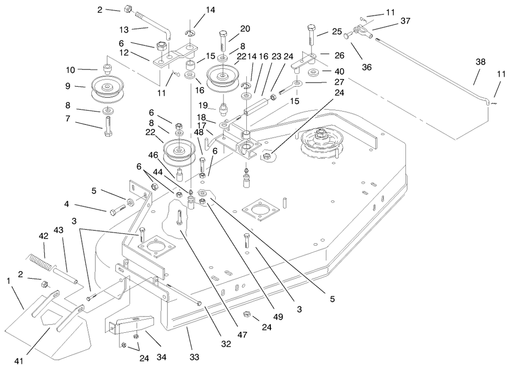 Deck, Drive Pulleys And Deflector Diagram and Parts List for 30197 990001 - 999999 Toro Lawn Mower