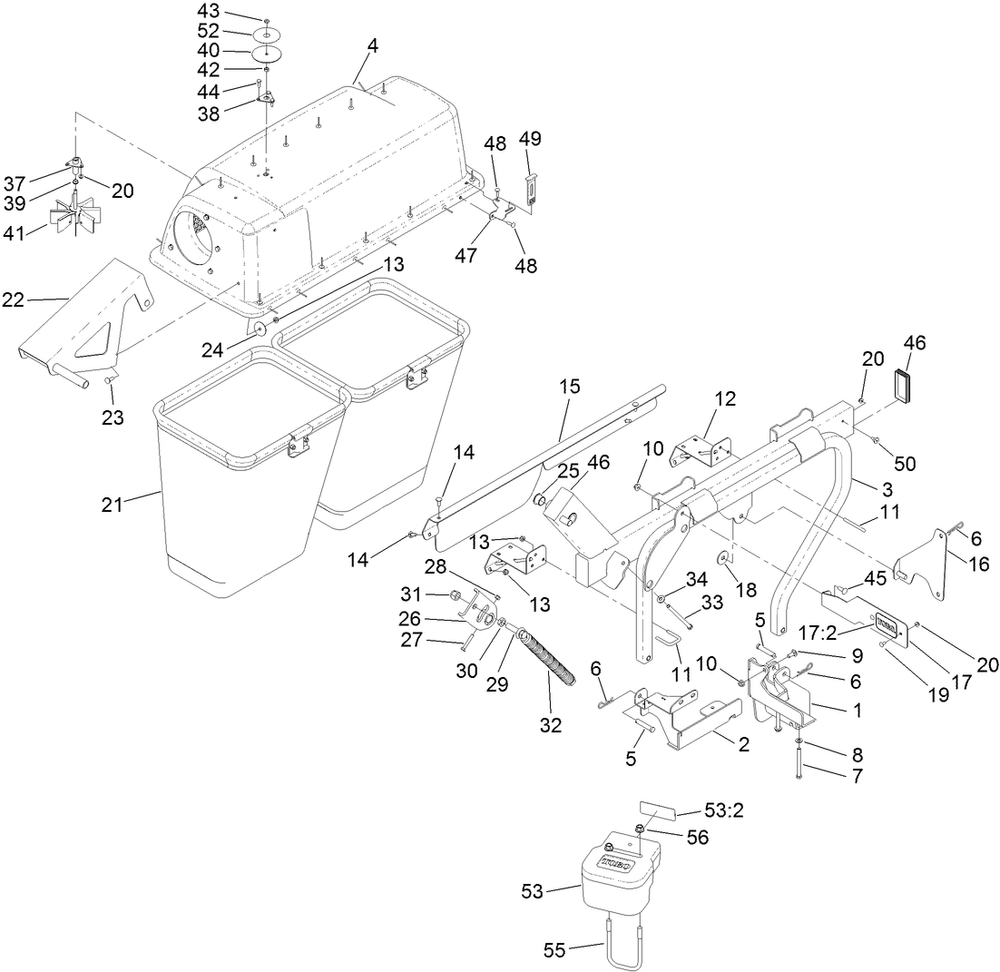 Bagger Assembly Diagram and Parts List for 78524 416433627 - 999999999 Toro Lawn Tractor Accessories