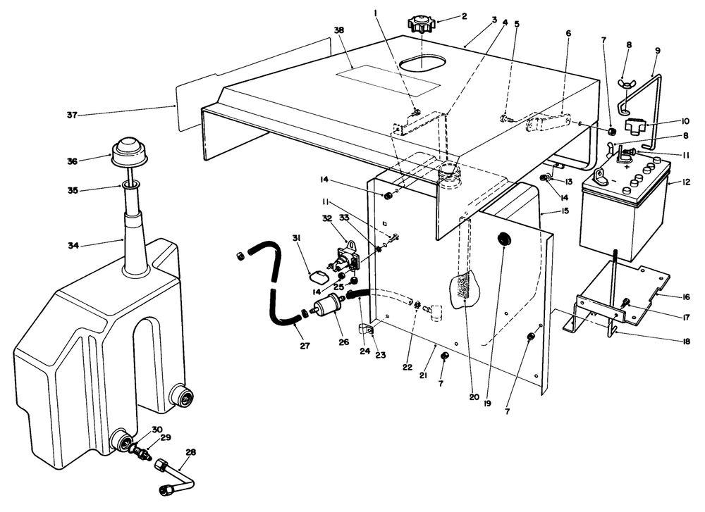 Hood Gas & Hydraulic Tank Assembly Diagram and Parts List for 30754 60402 - 69999 Toro Lawn Tractor