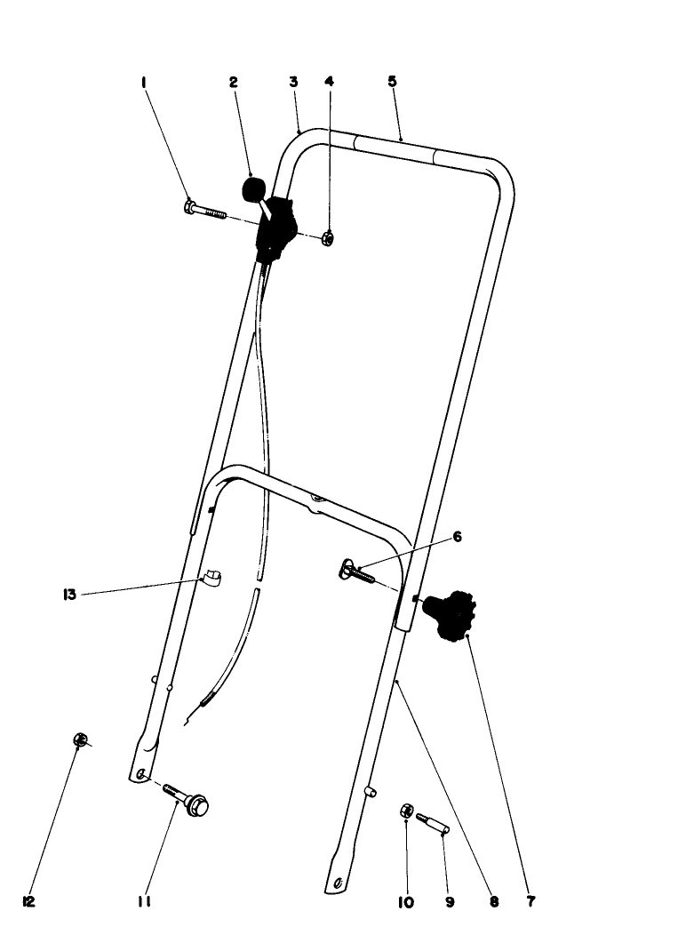Handle Assembly Model 16077 And 16165 Diagram and Parts List for 16077 2000001 - 2999999 Toro Lawn Mower