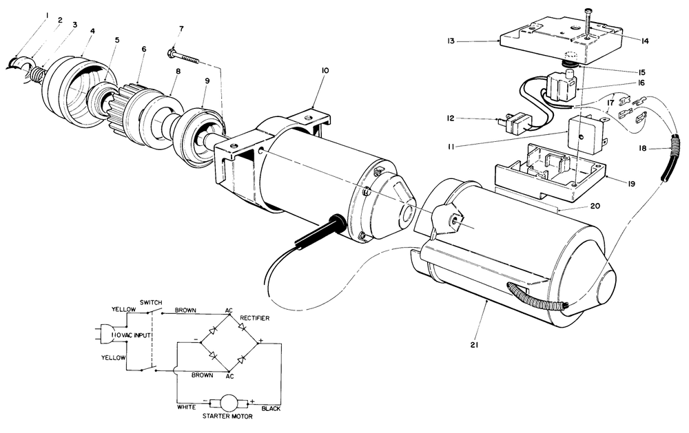 Starter Motor & Switch Housing Assembly Diagram and Parts List for 38185 9000001 - 9999999 Toro Snow Blower