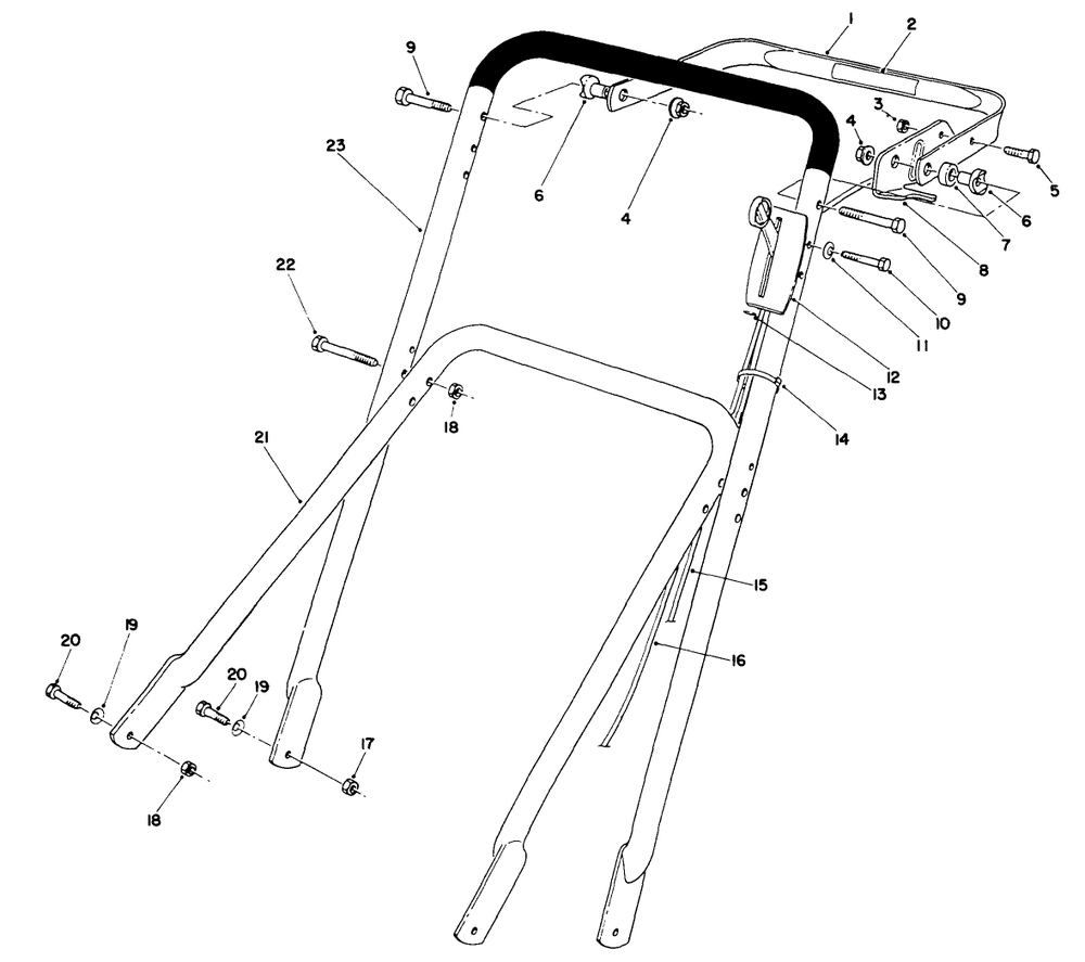 Handle Assembly Diagram and Parts List for 22700B 49000001 - 49999999 Toro Lawn Mower