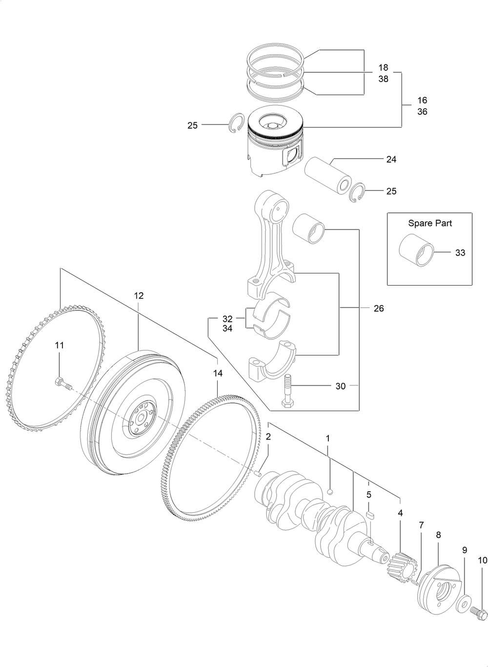 Crankshaft And Piston Assembly Diagram and Parts List for 72144 413000000 - 999999999 Toro Lawn Tractor