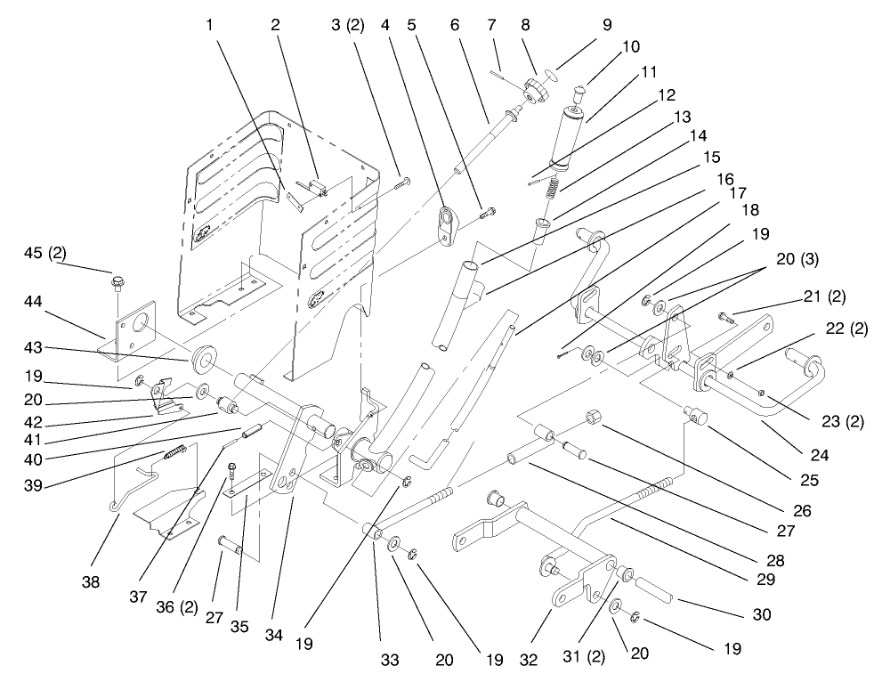 Lift Lever And Height Of Cut Diagram and Parts List for 72045 7900001 - 7999999 Toro Lawn Tractor