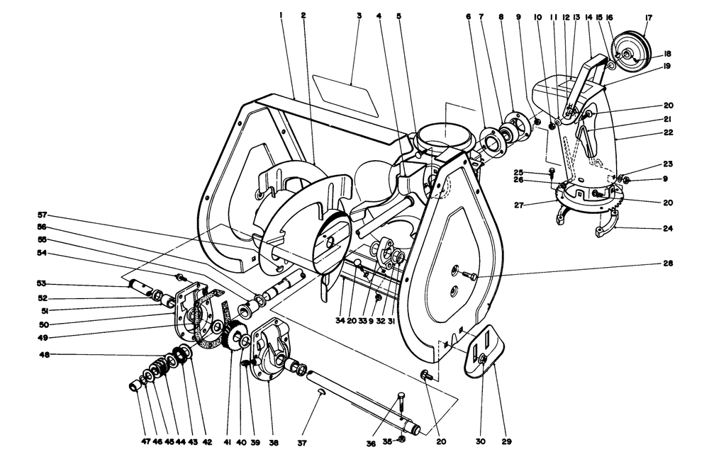 Auger Assembly Diagram and Parts List for 38035 5000001 - 5999999 Toro Snow Blower
