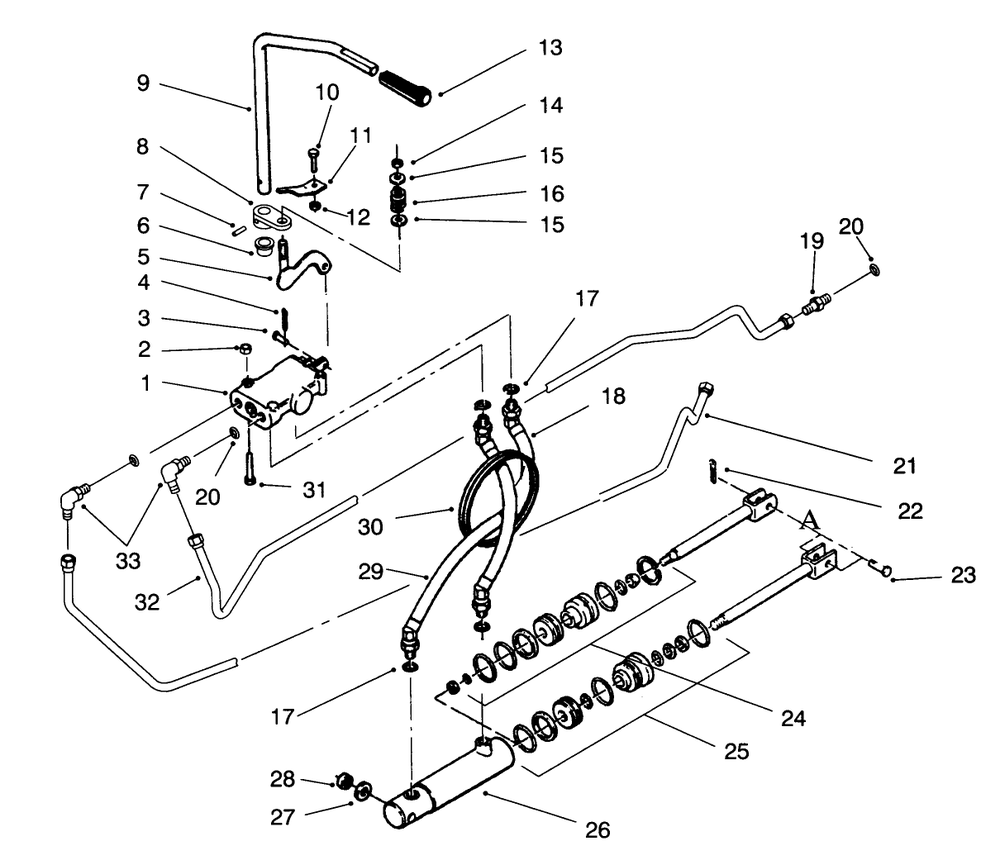 Hydraulic Control Sysytem Diagram and Parts List for 73401 4900001 - 4999999 Toro Lawn Tractor