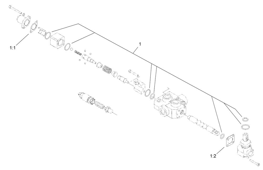 One Spool Valve Assembly No. 104-2831 Diagram and Parts List for 22324 407960000 - 409359999 Toro Lawn Tractor Accessories