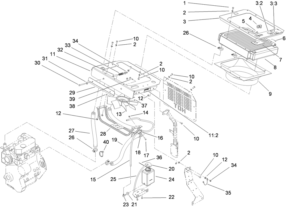 Cooling System Assembly Diagram and Parts List for 74269 (311000001-311999999)(2011) Toro Lawn Mower