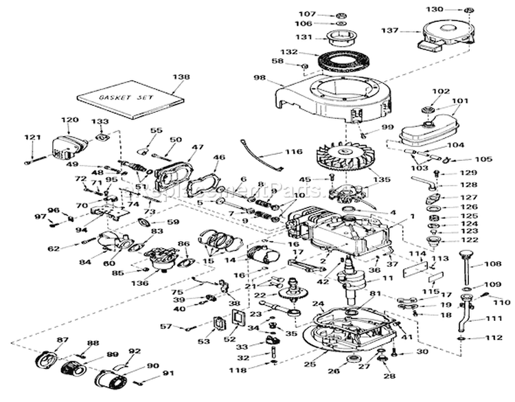 Tecumseh Engine Diagram and Parts List for 56027 4000001-4999999 - 1974 Toro Lawn Tractor