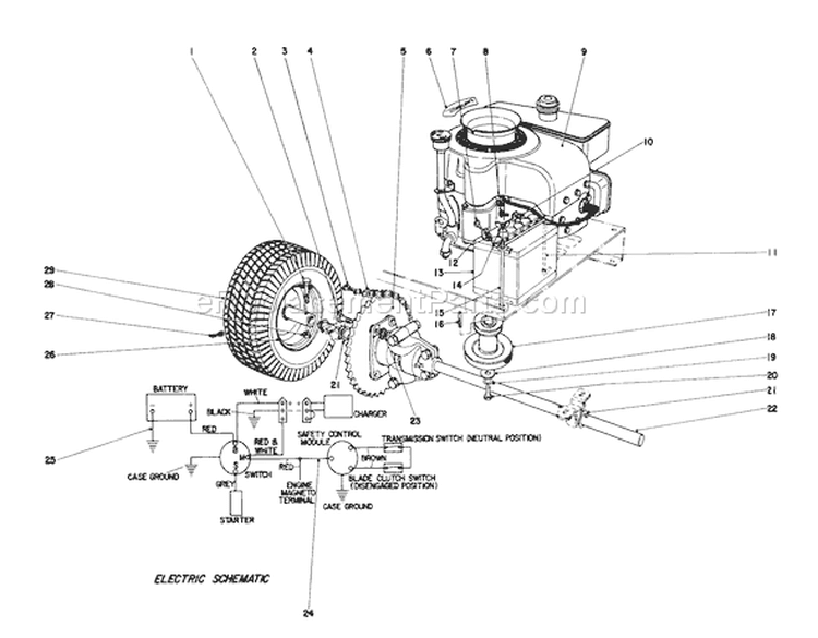 Engine And Axle Assembly Diagram and Parts List for 56033 5000001-5999999 - 1975 Toro Lawn Tractor