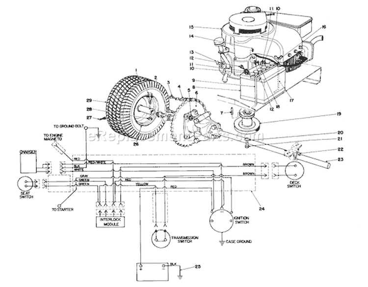 Engine And Axle Assembly Diagram and Parts List for 56044 0000001-0999999 - 1980 Toro Lawn Tractor