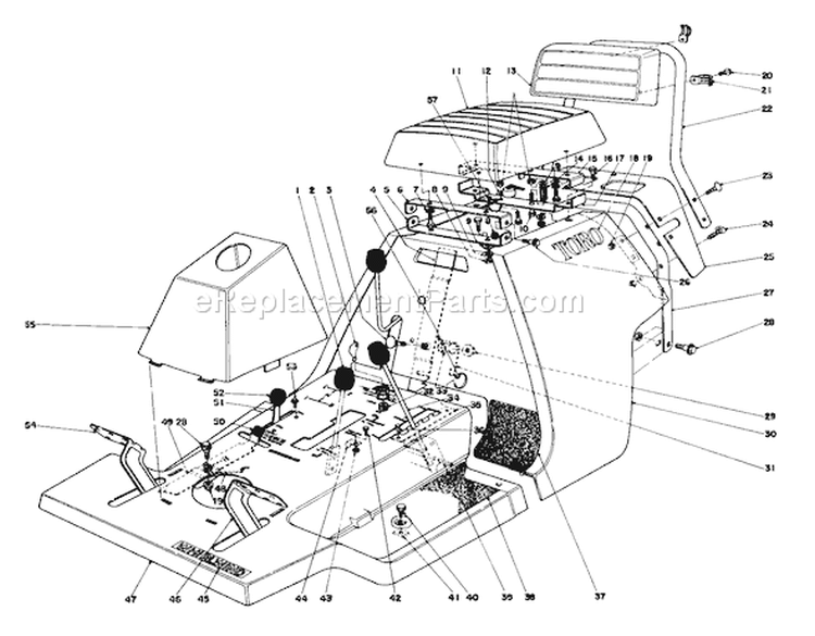 Body And Seat Assembly Diagram and Parts List for 56044 8000001-8999999 - 1978 Toro Lawn Tractor