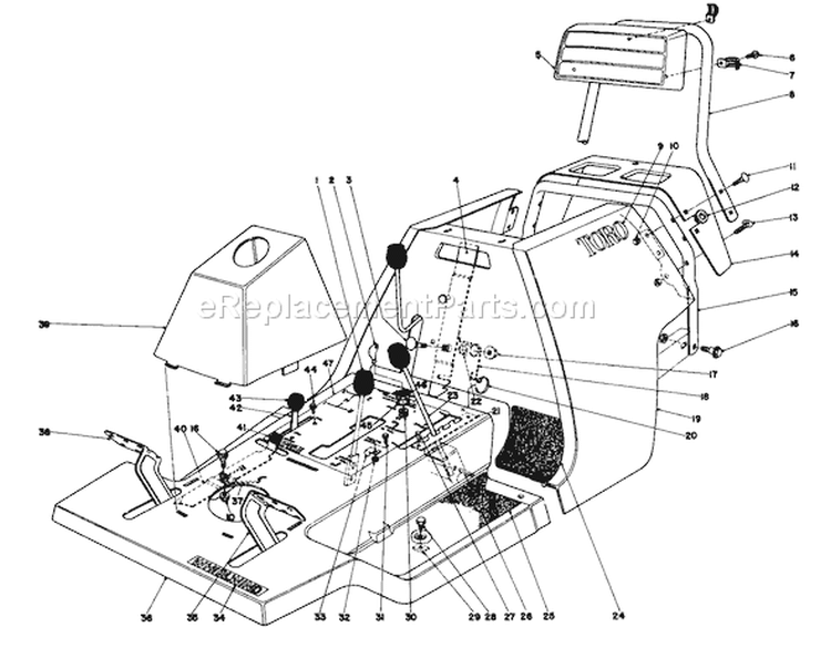 Body Assembly Diagram and Parts List for 56080 0000001-0999999 - 1980 Toro Lawn Tractor