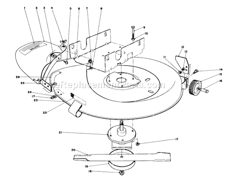 Mower Housing Assembly Diagram and Parts List for 56080 1000001-1999999 - 1981 Toro Lawn Tractor