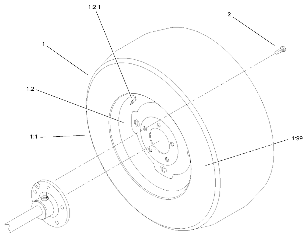 Wheel Assembly Diagram and Parts List for 73542 9900001 - 9999999 Toro Lawn Tractor