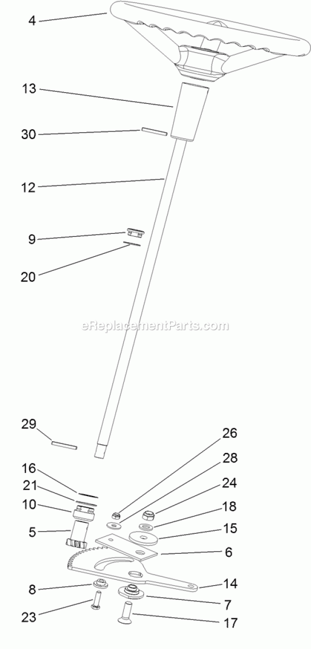 Steering Assembly Diagram and Parts List for 74585 312000001-312999999 Toro Lawn Mower