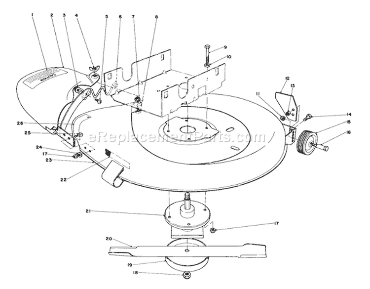 Mower Housing Assembly Diagram and Parts List for 56125 2000001-2999999 - 1982 Toro Lawn Tractor