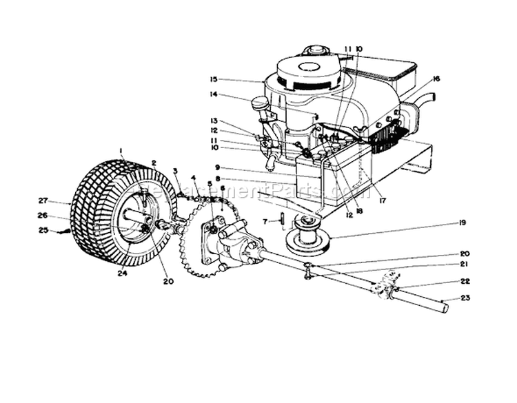 Engine And Axle Assembly Diagram and Parts List for 56125 2000001-2999999 - 1982 Toro Lawn Tractor